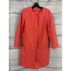 J.Crew Coral Zip Up Collarless Long Coat Size 0